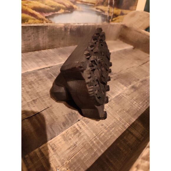 Antique Hand-Carved Sycamore Wood Printing Block Floral Design Folk Art Decor - Picture 2 of 7